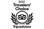 The image features the 2021 Travelers' Choice badge from TripAdvisor, symbolizing top-rated destinations or services.